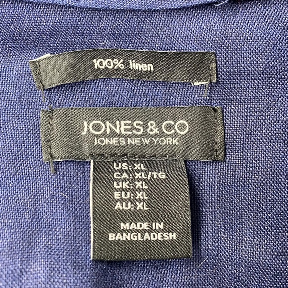 Jones New York Jacket Womens XL Blue 100% Linen Snap Front Denim Style Coastal - Picture 8 of 14